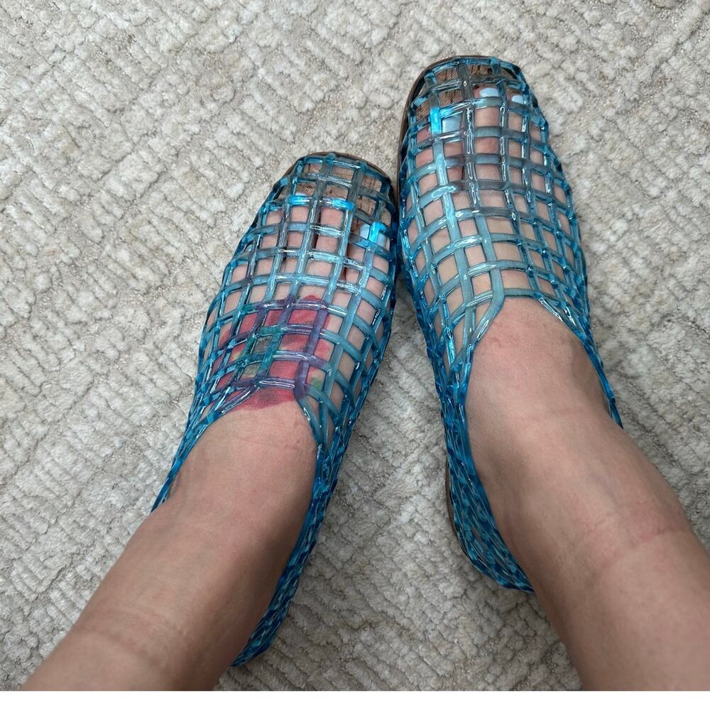 Blue Jelly Mesh Ballet Flats for Women Clear Hollow Jellies Flat Sandals - Picture 2 of 8